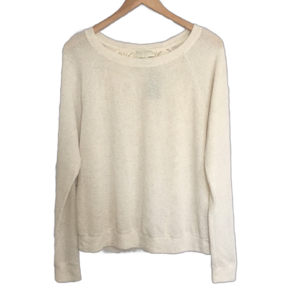 NWT Forever 21 Cream Lace Back Round Neck Long Sleeve Pullover Sweater Size XL